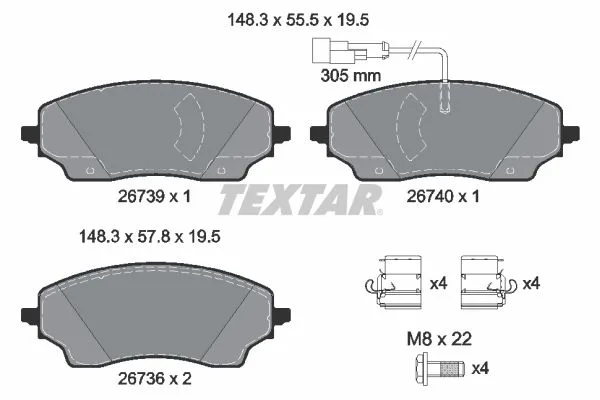 Klocki Ham. Fiat T. Ducato 2,2 D 21- - TEXTAR (2673901)