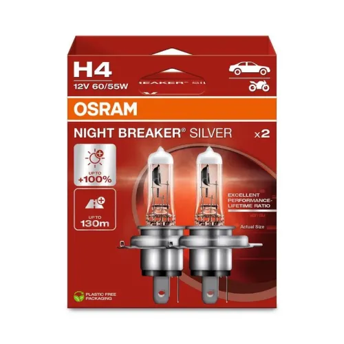 Żarówka Night Breaker Silver H4 12V/60/55W P43T +100% 2Szt. (Eko) - ams-OSRAM (OSR64193NBS-2HB)