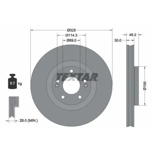 Tarcza Ham. Hyundai P. Kona/Santa Fe 1,0-1,6 T-Gdi/2,2 Crdi 20- - TEXTAR (92341803)