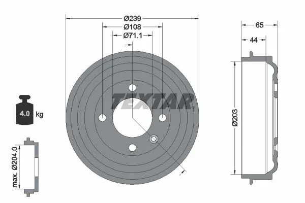 Fékdob Peugeot T. 208 1,2-1,6 19-/Cofsa F/Csapágy Nélkül - TEXTAR (94049500)