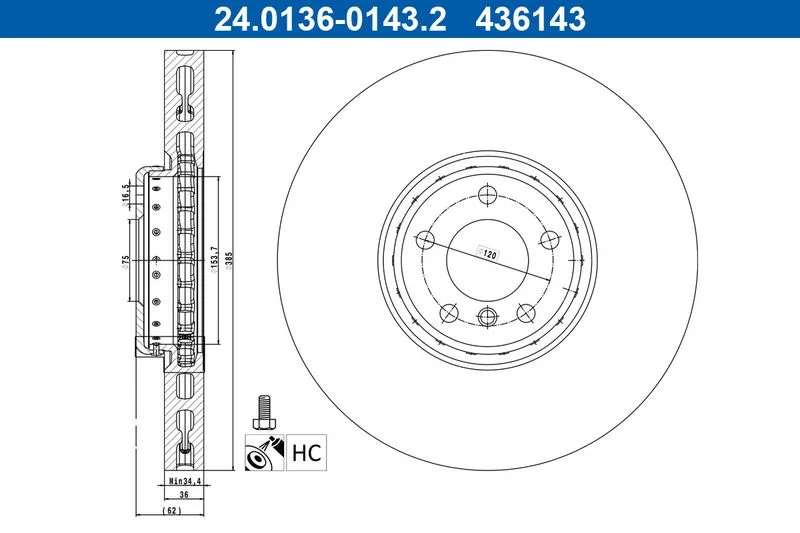 Tarcza Ham. Bmw P. X5/X6 10- Le - ATE (24.0136-0143.2)
