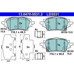 Fékbetétkészlet, Tárcsafék Toyota T. C-Hr/Corolla 1,2-2,0 18- Ceramic - ATE (13.0470-5531.2)