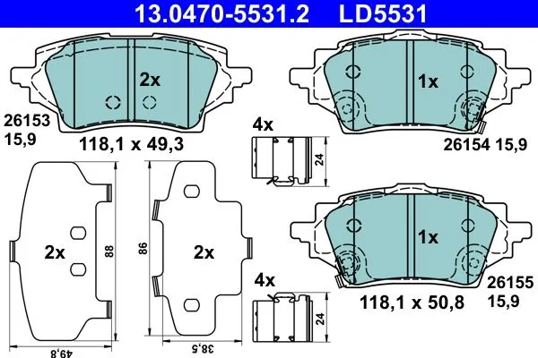 Fékbetétkészlet, Tárcsafék Toyota T. C-Hr/Corolla 1,2-2,0 18- Ceramic - ATE (13.0470-5531.2)