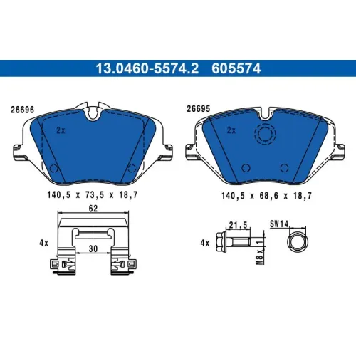 Klocki Ham. Bmw P. 2/X1/X2 1,5-2,0 21- - ATE (13.0460-5574.2)
