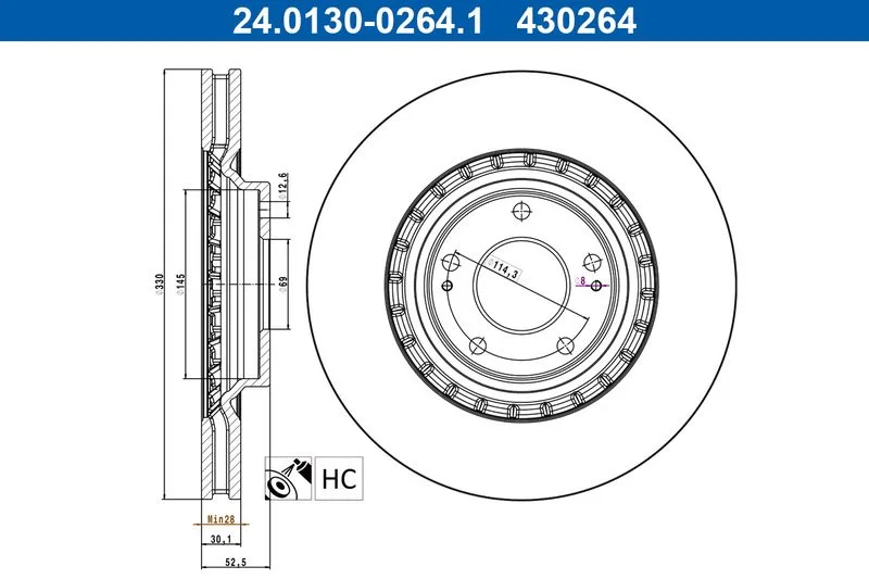 Tarcza Ham. Hyundai P. I30 2,0 17- - ATE (24.0130-0264.1)