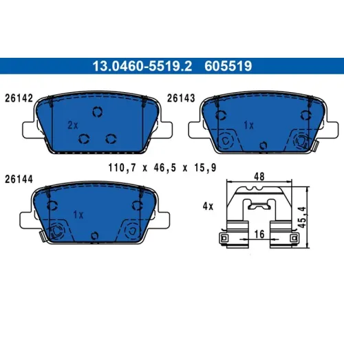 Klocki Ham. Hyundai T. Santa Fe 2,0-2,2 Crdi/2,4-3,5 18- - ATE (13.0460-5519.2)
