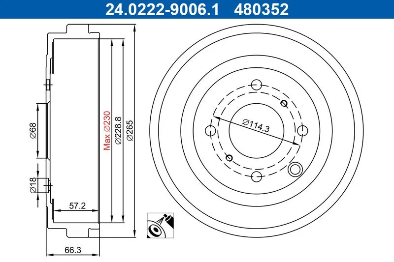 Fékdob Nissan T. Nv200 1,5 Dci/1,6 16V 10- - ATE (24.0222-9006.1)