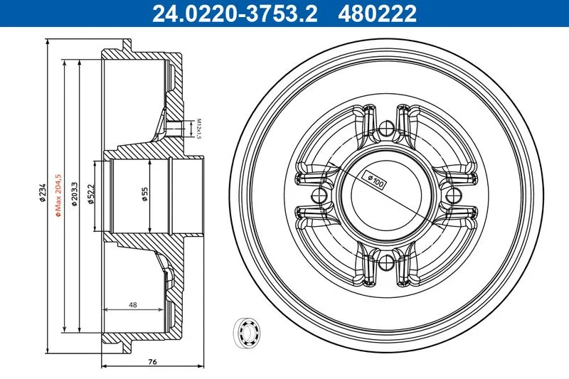 Fékdob Dacia T. Logan/Sandero 0,9-1,6 06- Csapággyal Abs - ATE (24.0220-3753.2)