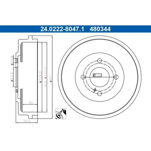 Bęben Ham. Ford T. Tourneo/Transit 1,0/1,5-1,6 Tdci 14-23 - ATE (24.0222-8047.1)
