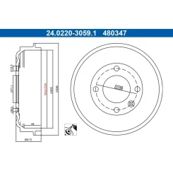 Fékdob Opel T. Corsa 1,2-1,5 19- - ATE (24.0220-3059.1)