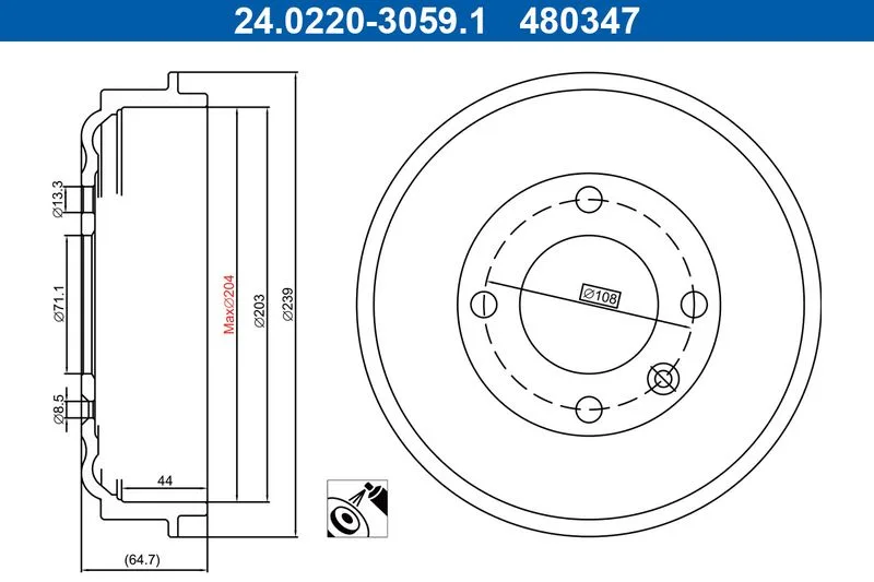 Fékdob Opel T. Corsa 1,2-1,5 19- - ATE (24.0220-3059.1)
