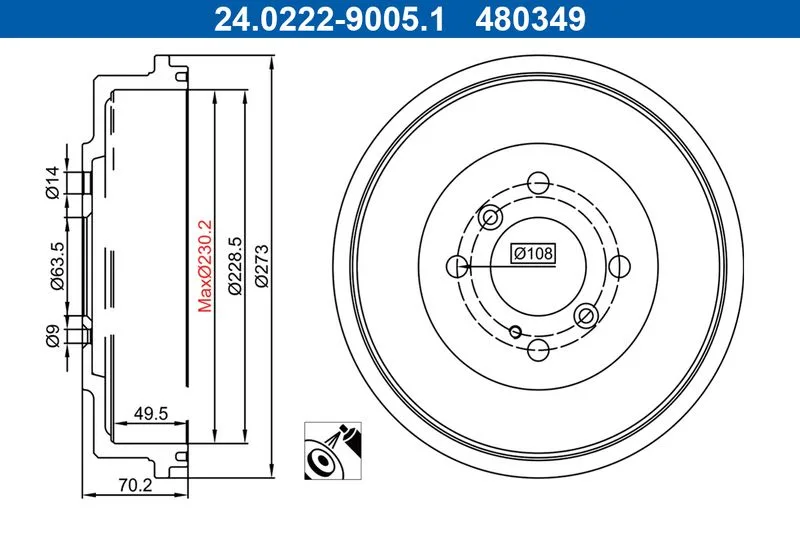 Fékdob Ford T. Ecosport 1,0-2,0 4X4 12-18 - ATE (24.0222-9005.1)